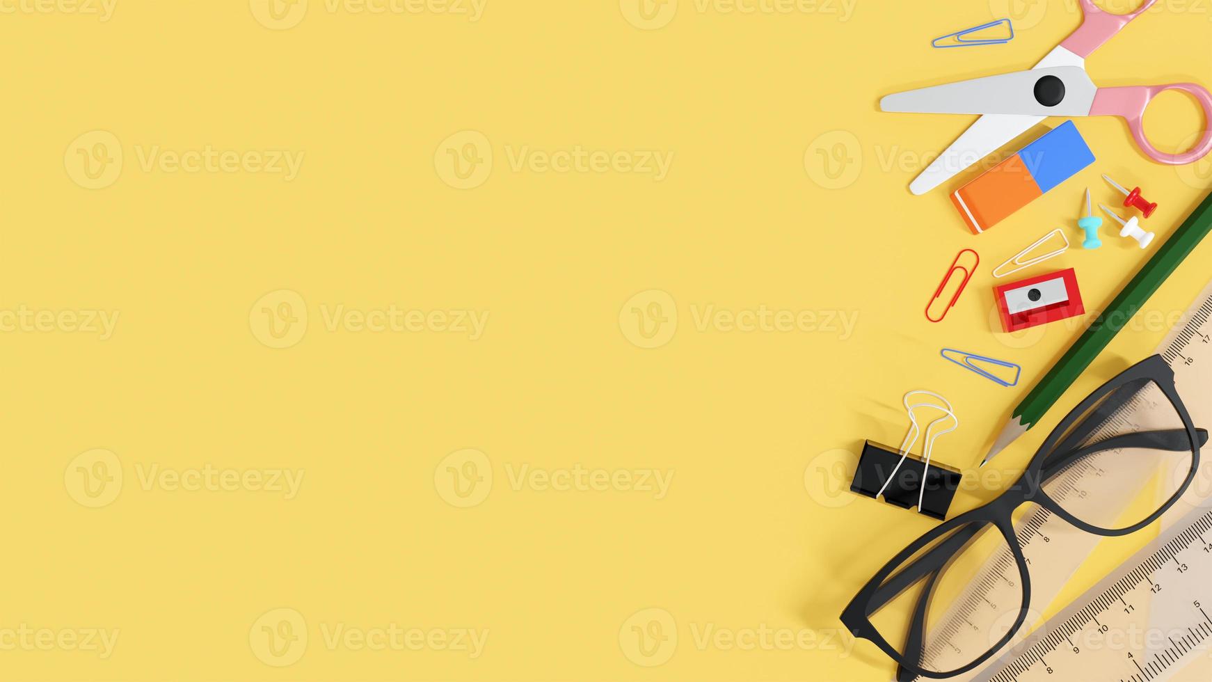 back to school supplies on table background photo
