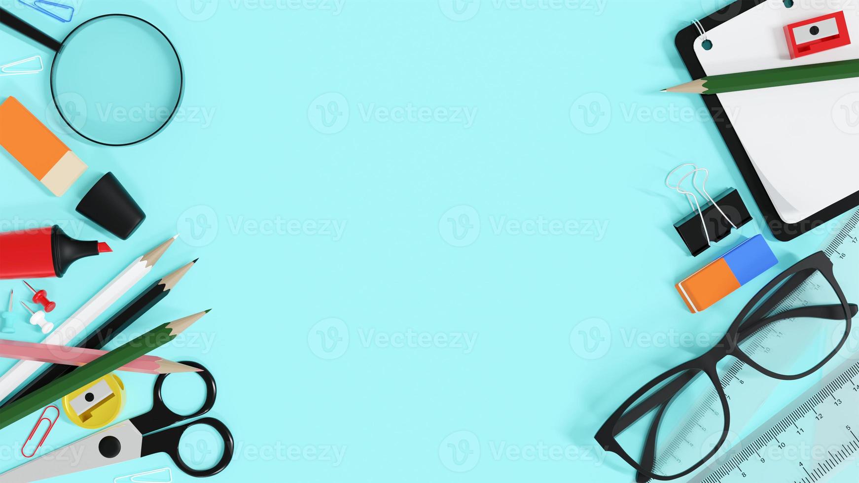 back to school supplies on table background photo