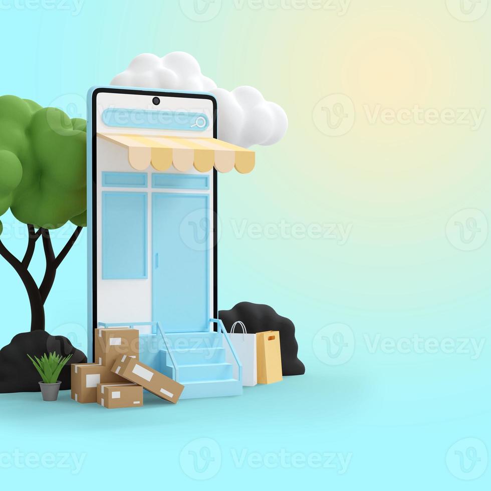 online shopping and delivery concept 3d render photo