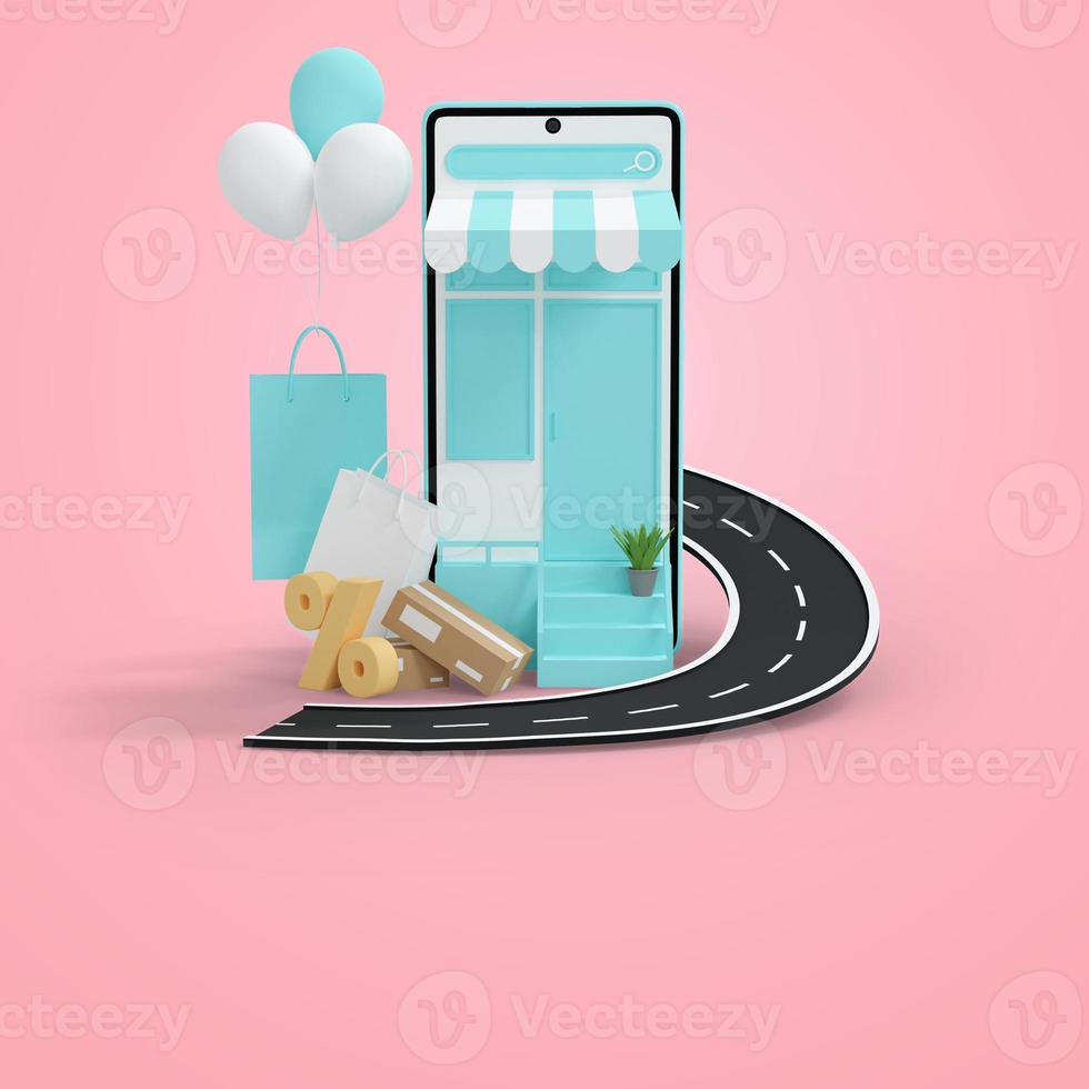 online shopping and delivery concept 3d render for marketplace photo