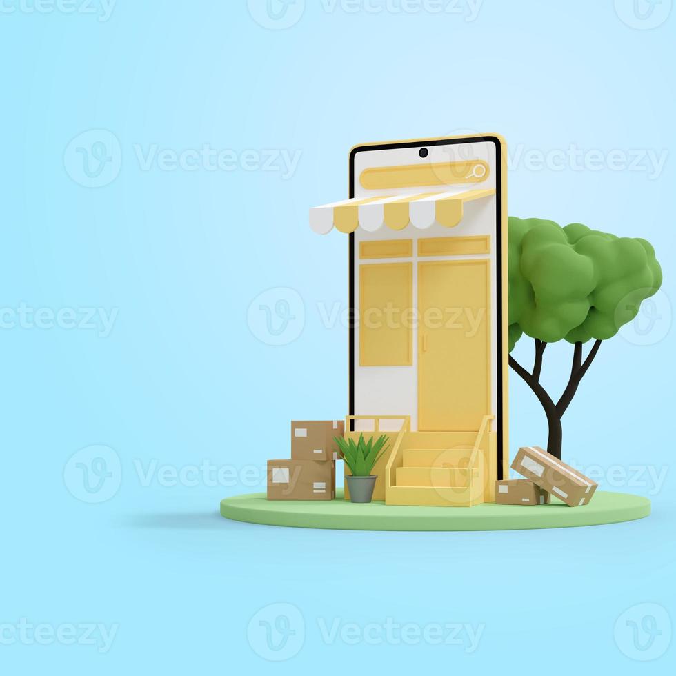 online shopping and delivery concept 3d render photo