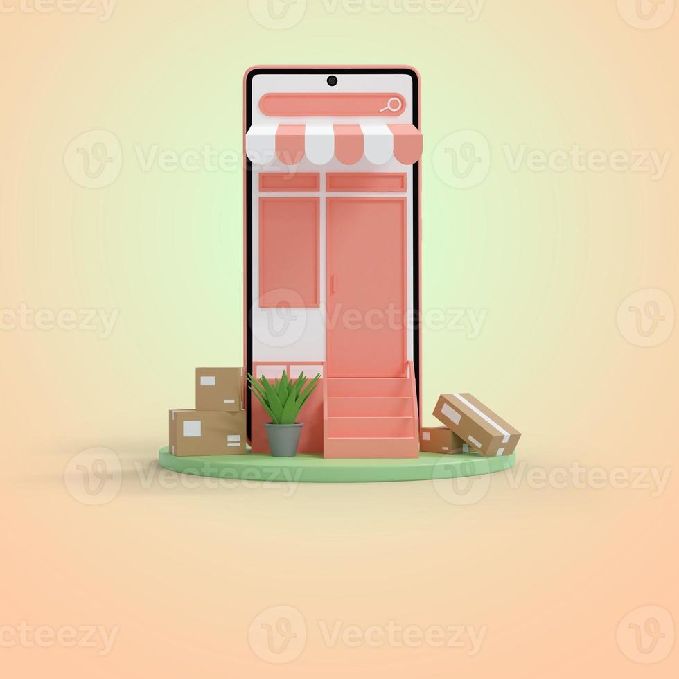 online shopping and delivery concept 3d render photo