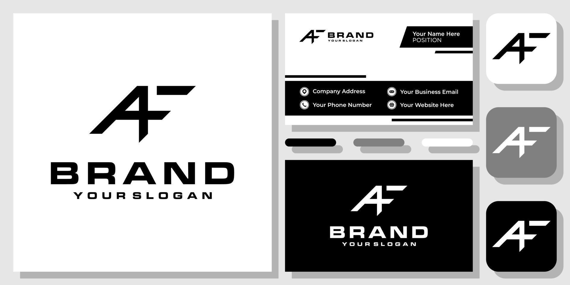 Initials Letters AF FA Monogram Simple Flat Isolated Black Logo Design with Business Card Template vector