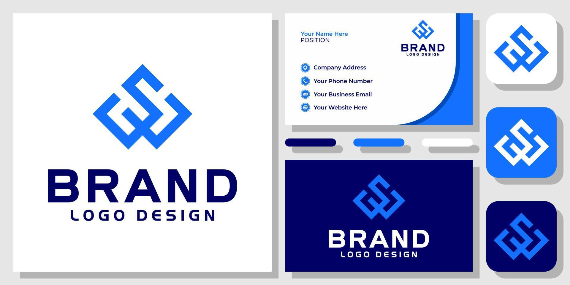 Initials Letters WS SW Geometric Modern Simple Monogram Logo Design with Business Card Template vector