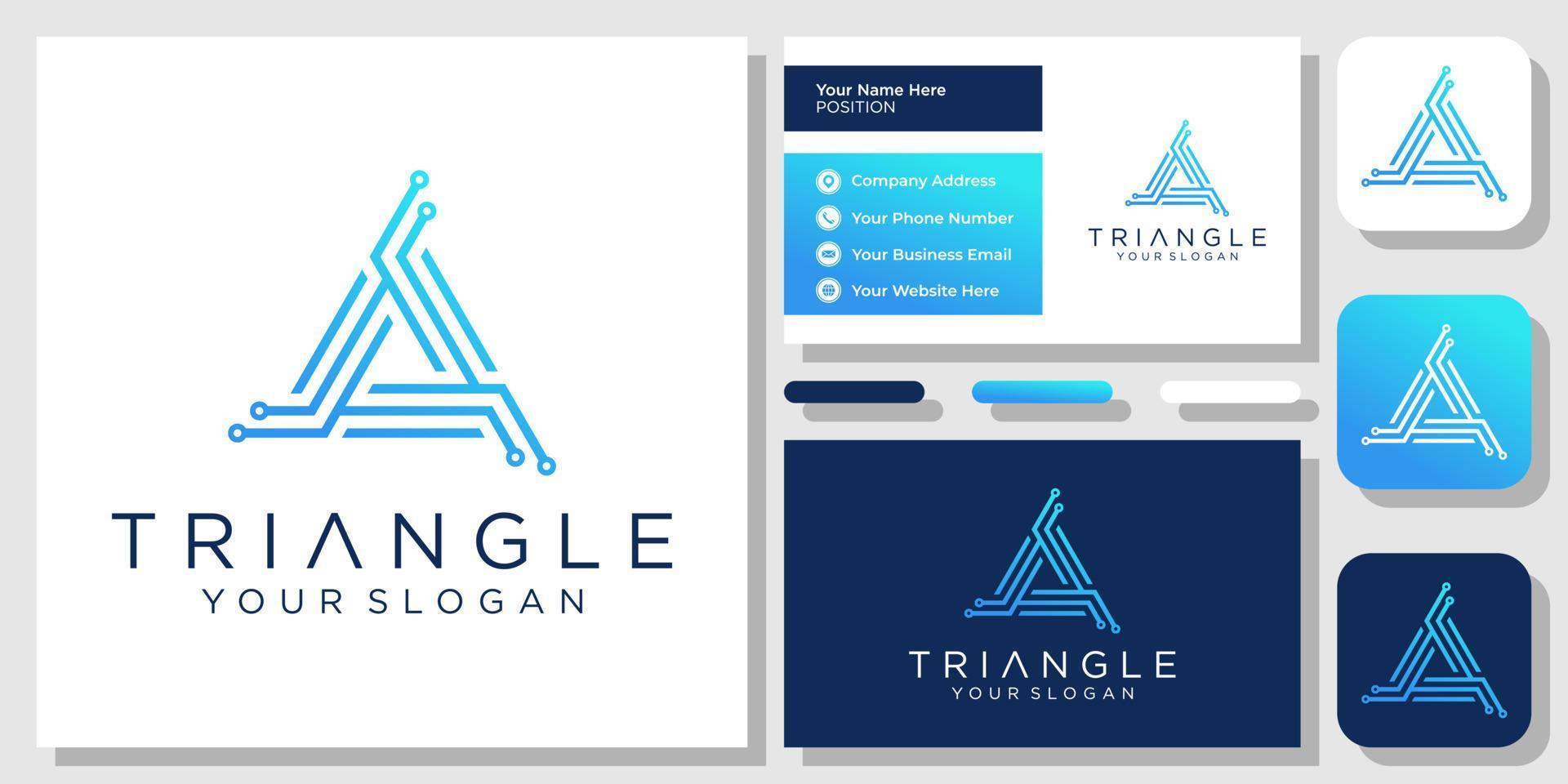 Triangle Circuit Board Technology Digital Security Connection Logo Design Business Card Template vector