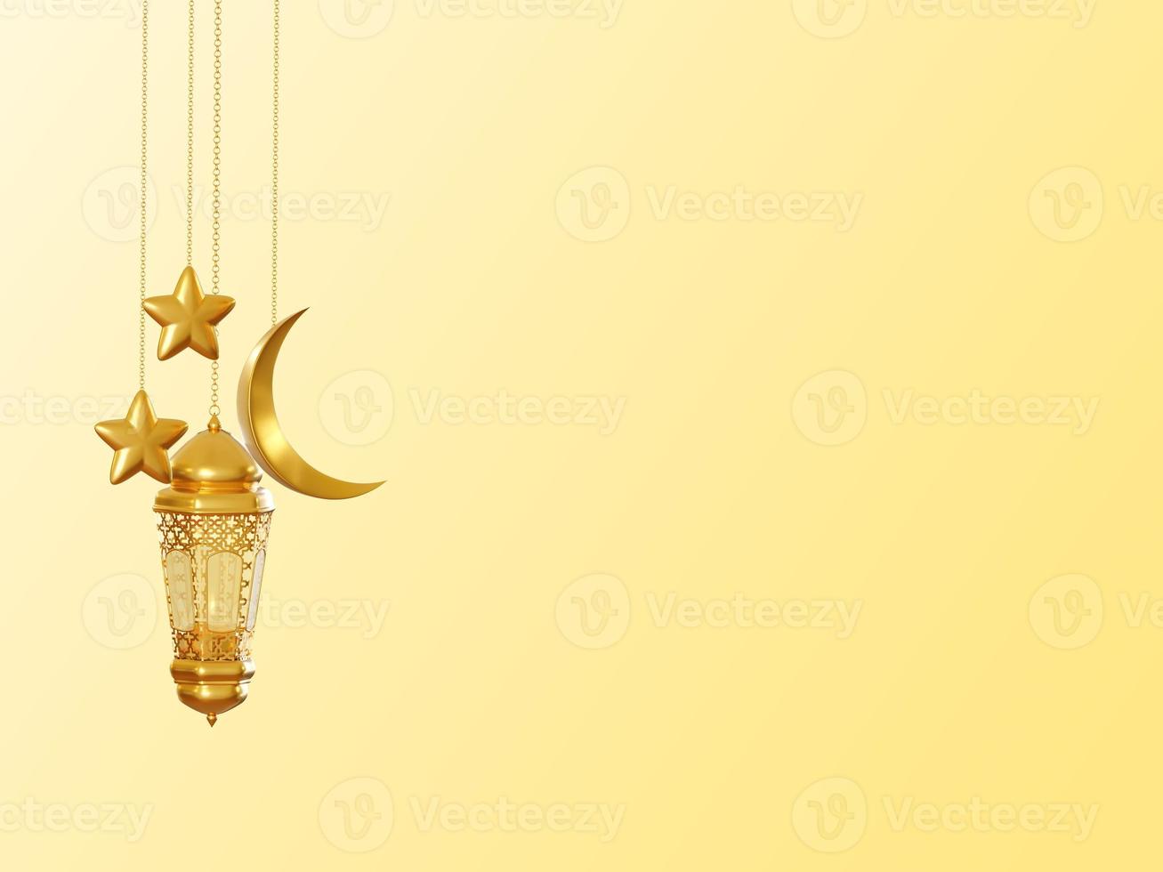 Ramadan kareem islamic background with lantern and moon stars 3d render photo