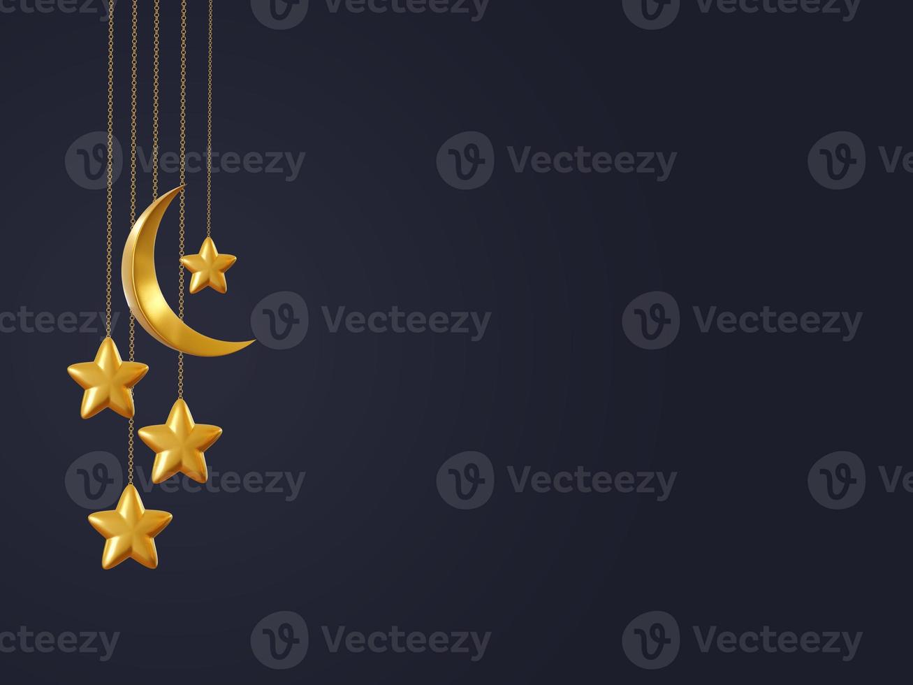Ramadan kareem islamic background with moon and stars 3d render photo