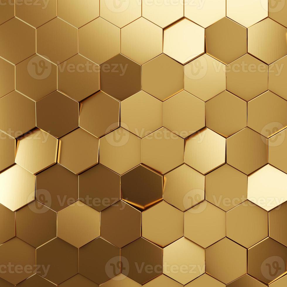 fondo de textura hexagonal de oro futurista. representación 3d foto