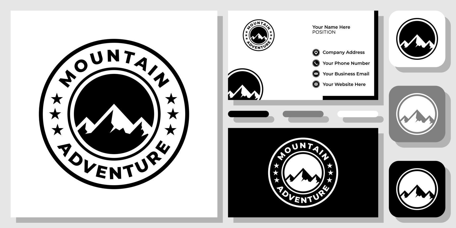 aventura de montaña insignia emblema círculo sello retro icono negro diseño de logotipo plantilla de tarjeta de visita vector