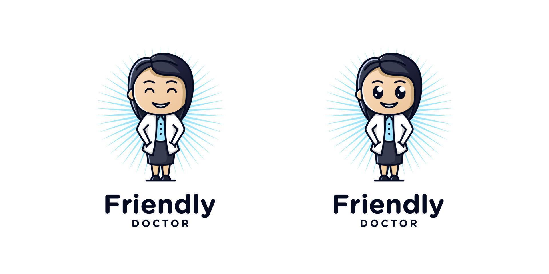 Illustration Cute Doctor Woman People Girl Mascot Cartoon Fun Happy Funny Friendly  Vector Logo Design