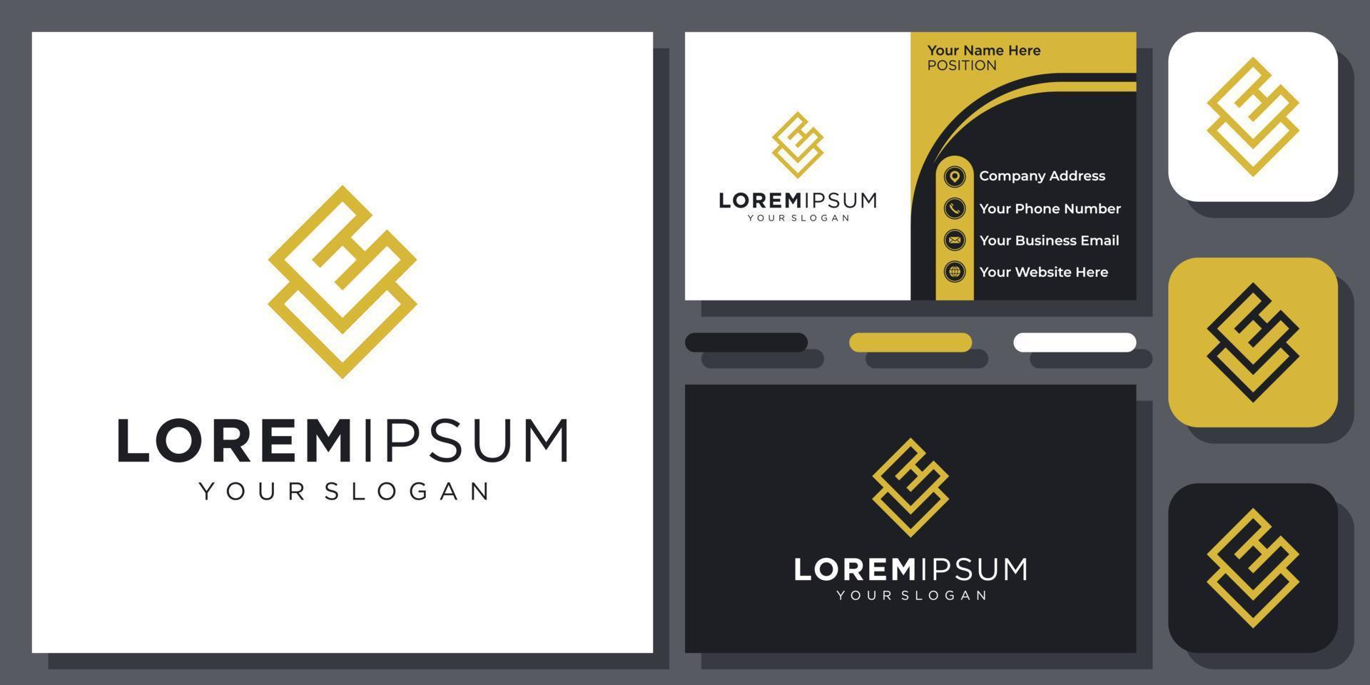 Initials Letter VE or V E Gold Minimalist Elegant Monogram Vector Logo Design and Business Card