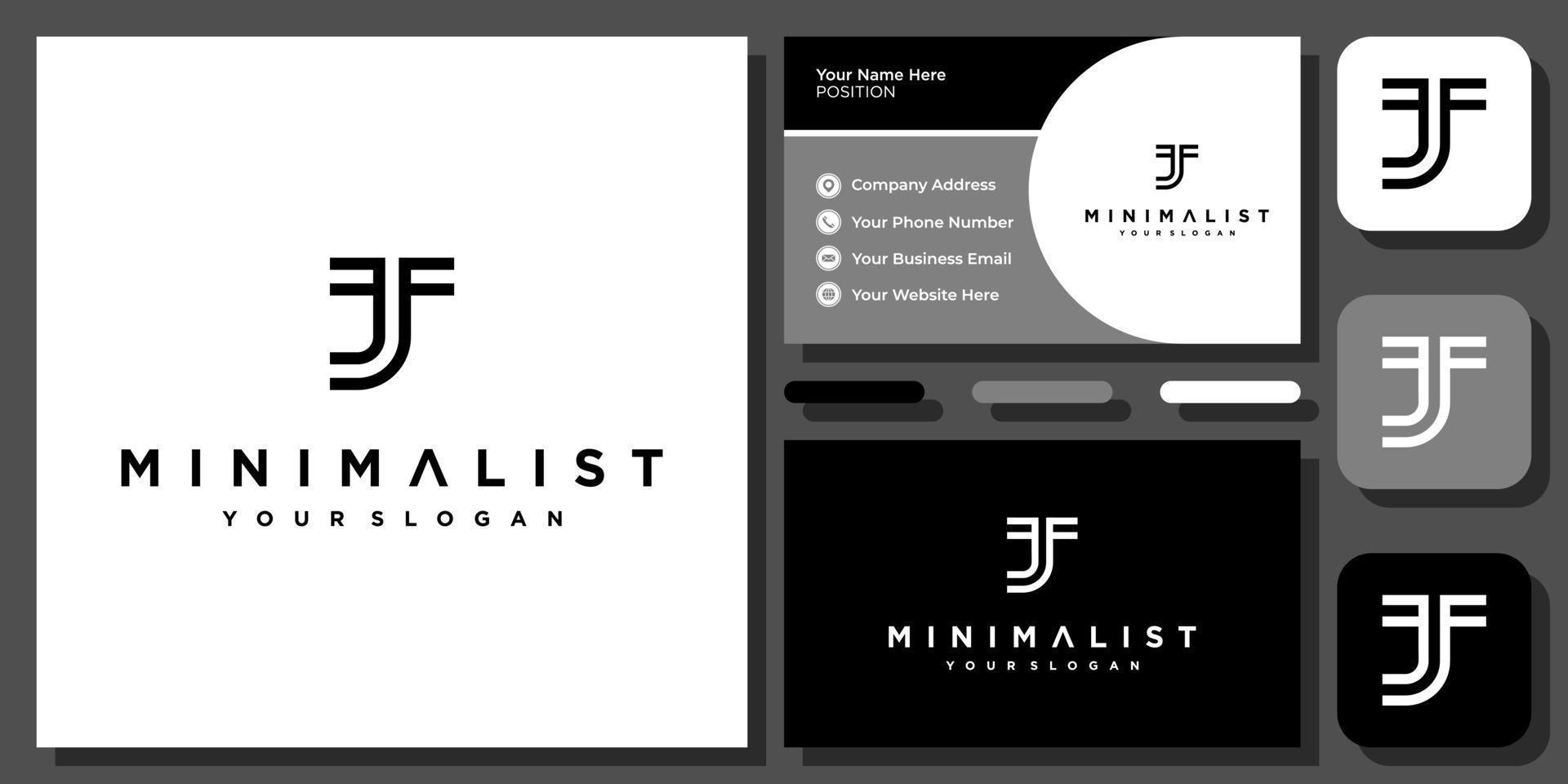 iniciales letra jt tj o jt minimalista simple moderno monograma vector logo diseño con tarjeta de visita