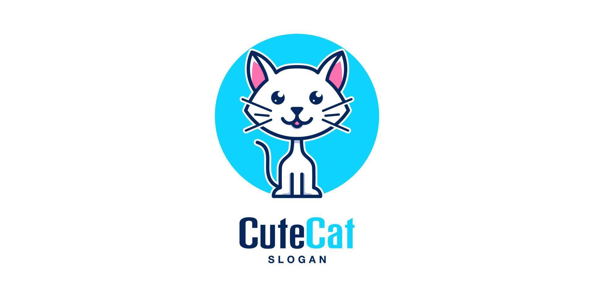 Cute Cat Cartoon Illustration Animal Pet Kitten Character Funny Kitty Meow Mascot Vector Logo Design