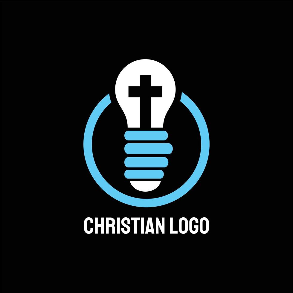 logotipo de la comunidad cristiana con cruz conceptual en bombilla y pulgar vector