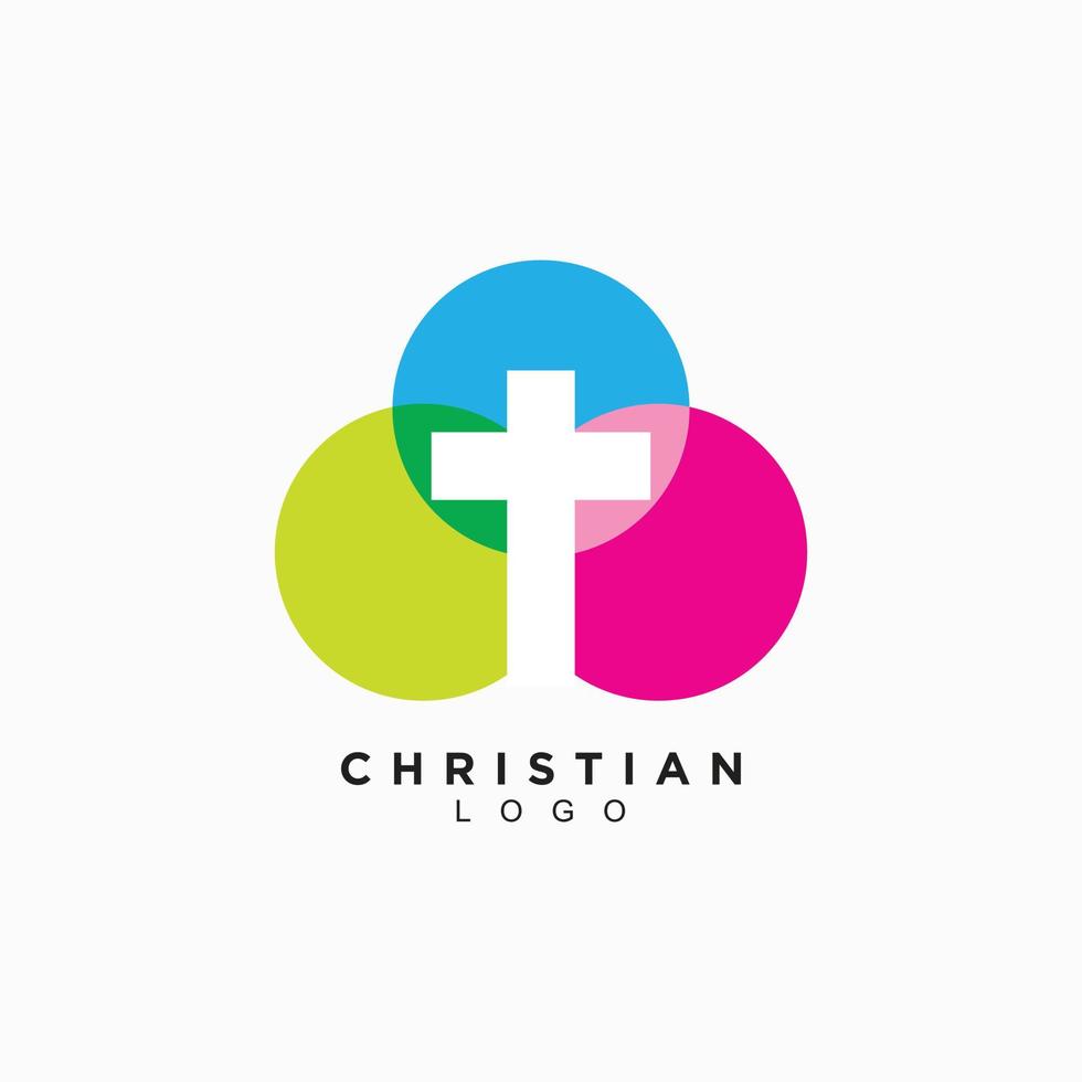 logotipo cruzado para la iglesia cristiana en concepto de diseño colorido vector
