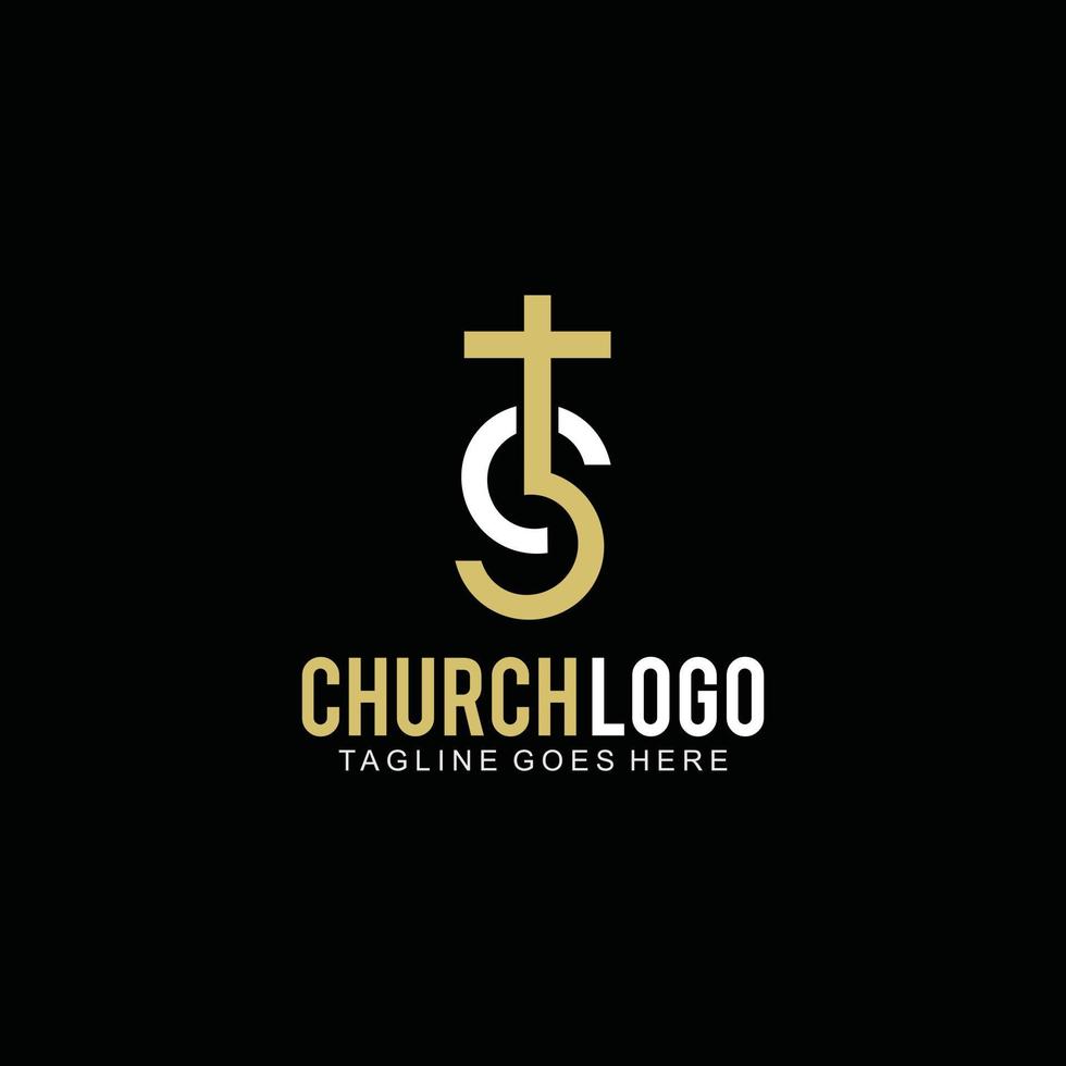 logotipo cruzado para el diseño de la iglesia con el concepto inicial c y s vector