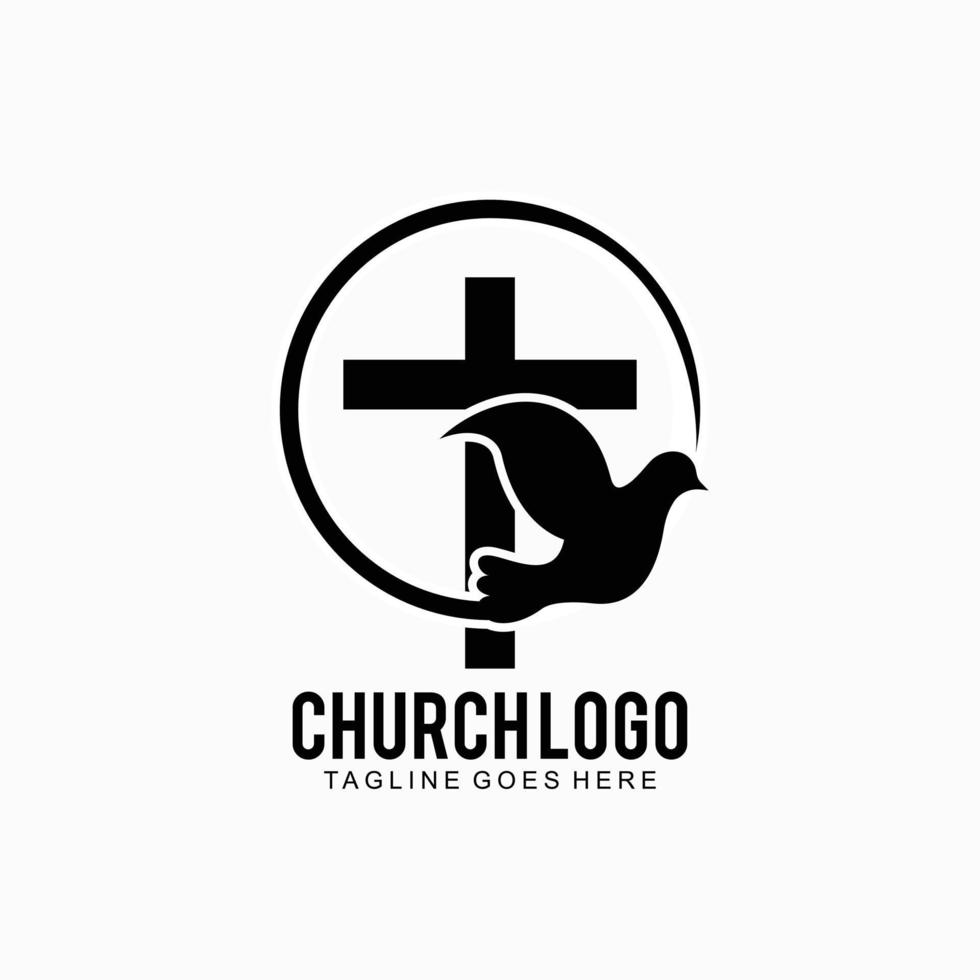 Cross logo for christian community design with dove concept vector