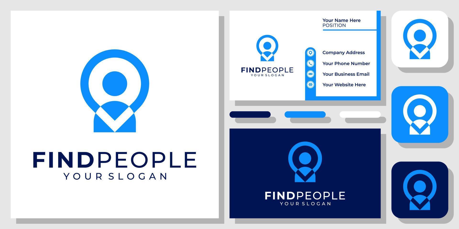 personas pin mapa encontrar ubicación humana lugar comunidad icono diseño de logotipo con plantilla de tarjeta de visita vector