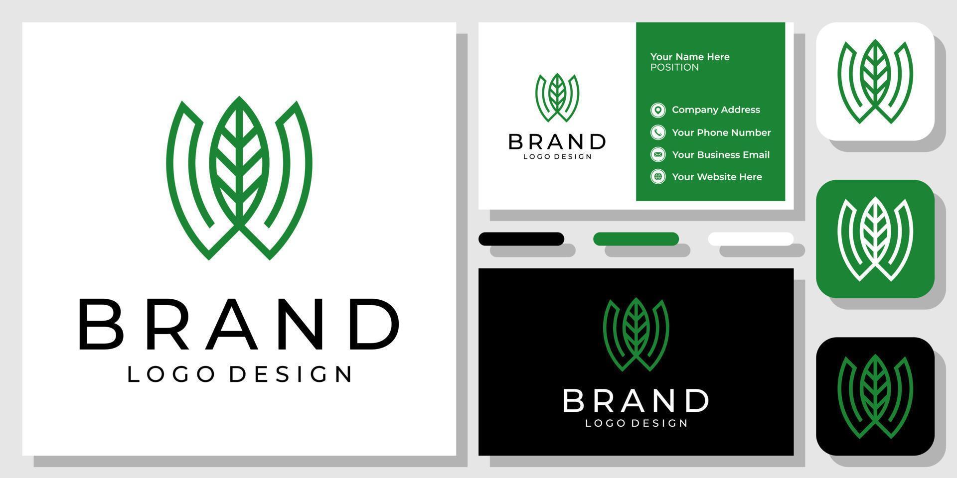Initial Letter W Leaf Nature Green Natural Plant Tree Floral Logo Design with Business Card Template vector