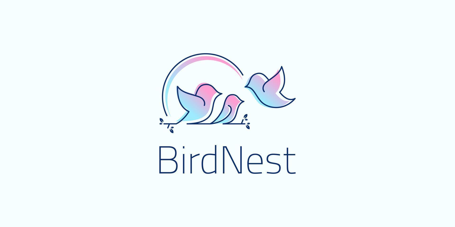 Simple Bird Nest Nature Family Animal Leaf Home Wildlife Robin Vector Logo Design