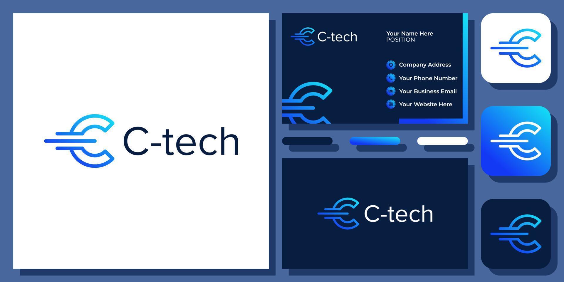 Initial Letter C Technology Modern Simple Circle Monogram Vector Icon Logo Design with Business Card