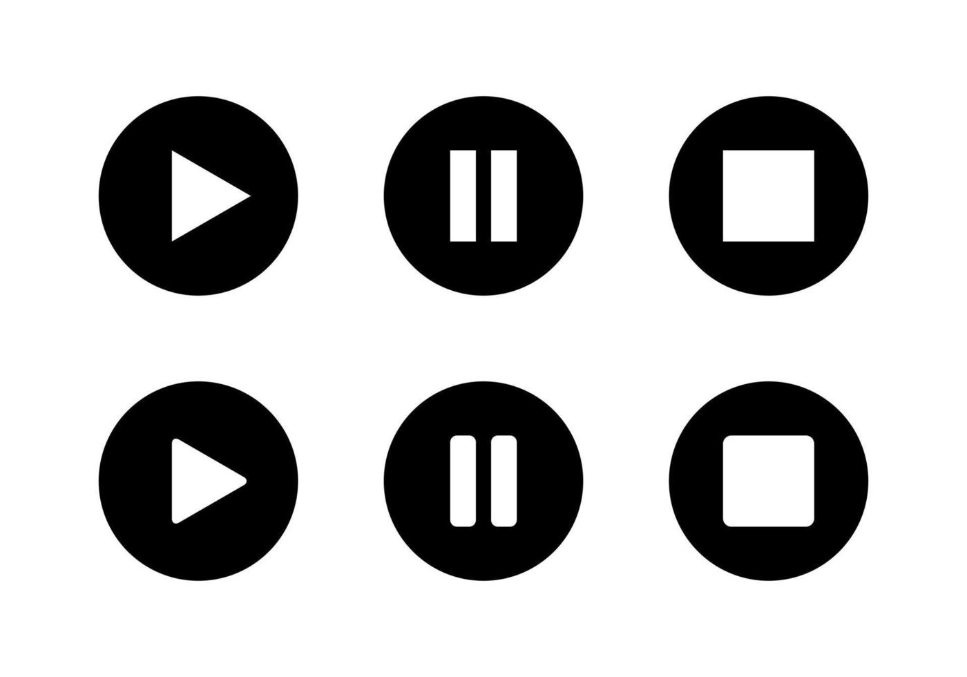 Play, pause, and stop icon vector on circle button