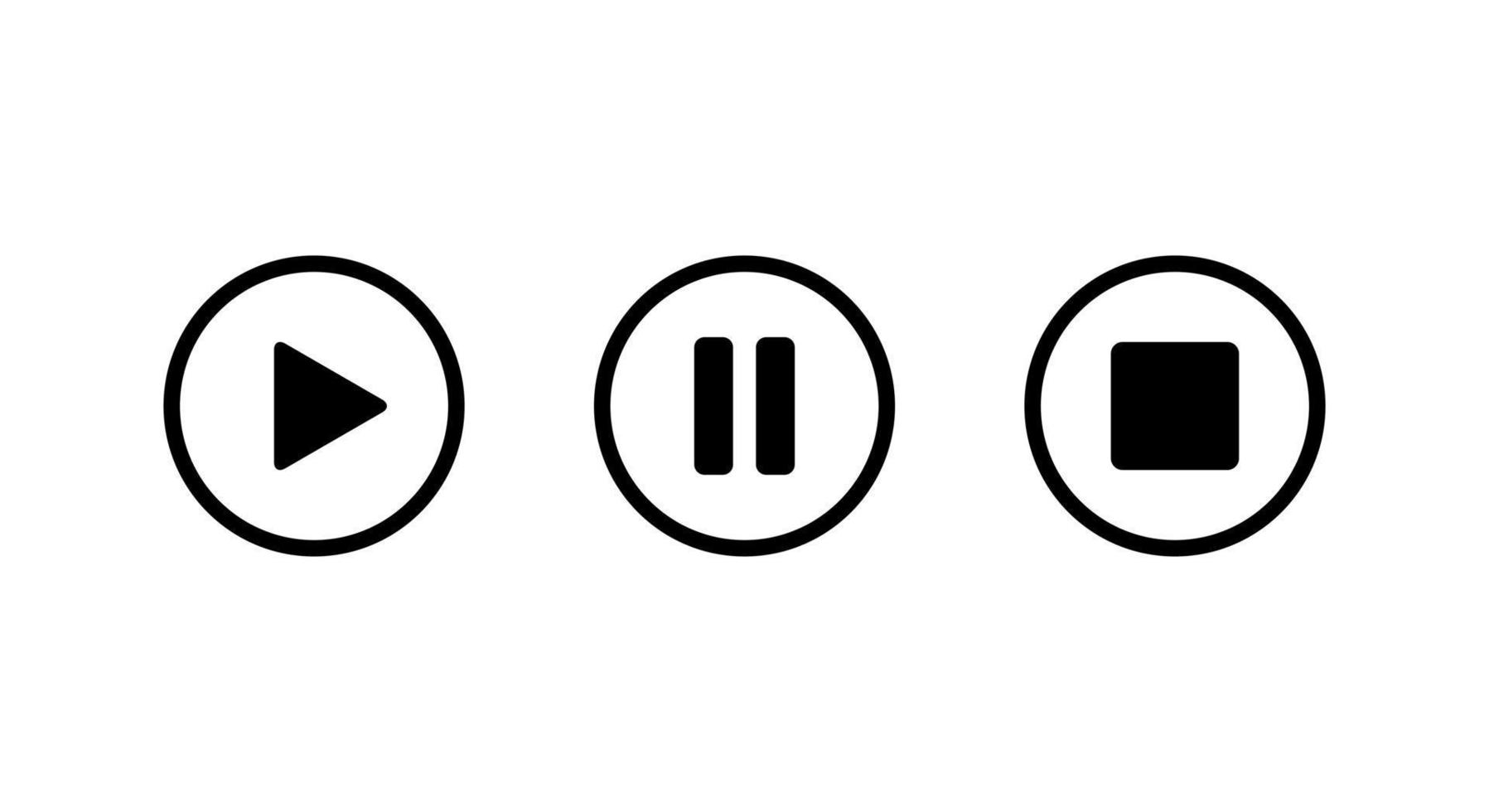 Play, pause, and stop icon vector in circle line button