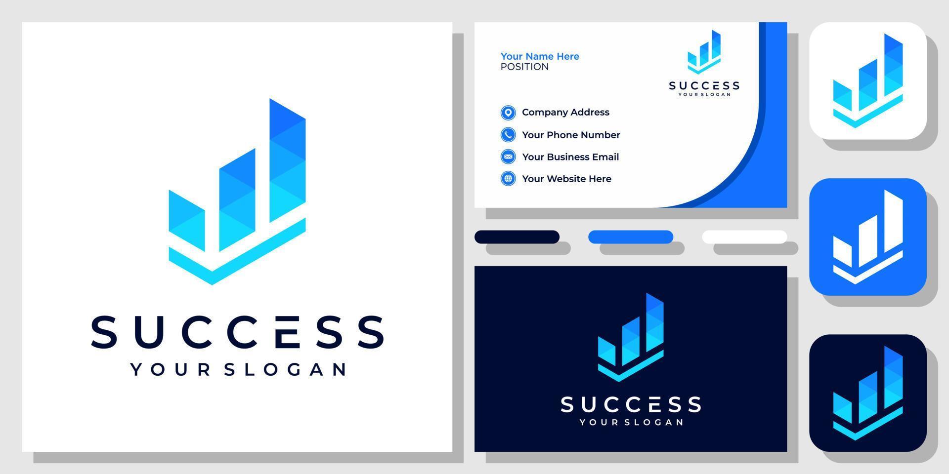 Growth Chart Checkmark Success Graph Up Diagram Finance Logo Design with Business Card Template vector