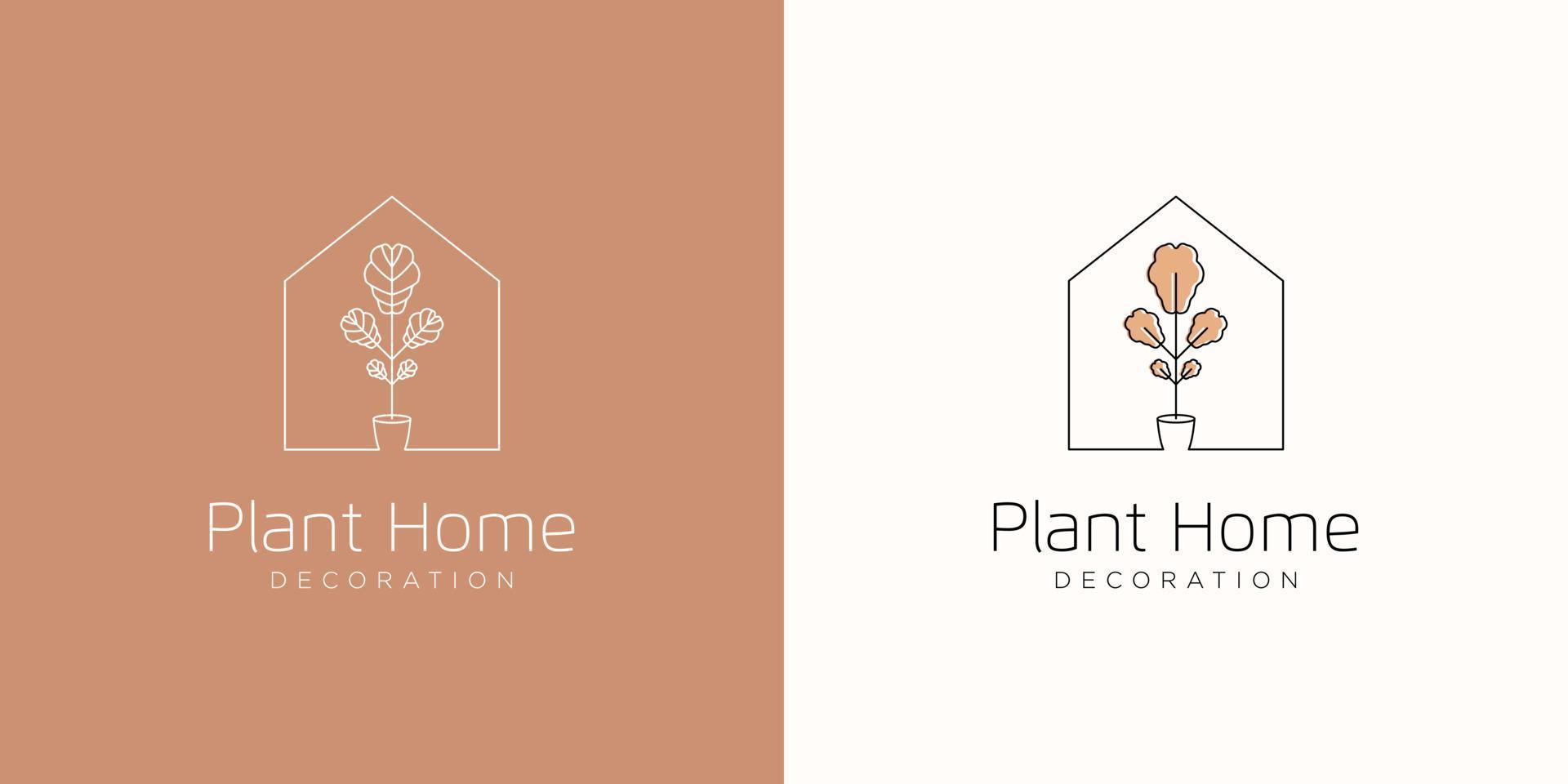Home Plant Leaf Nature House Decoration Pot Flower Garden Floral Simple Outline Vector Logo Design