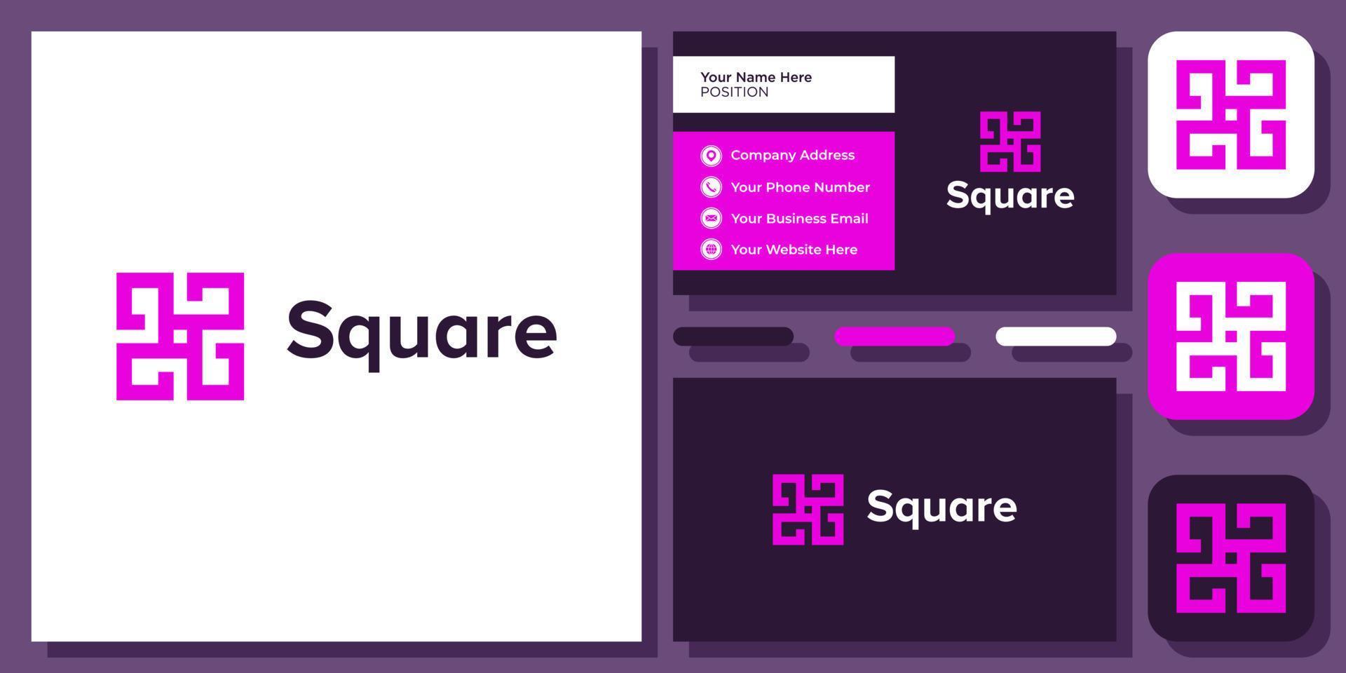 Square Symbol Geometric Simple Decoration Technology Icon Vector Logo Design with Business Card
