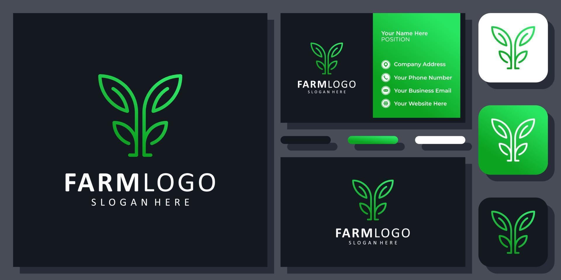 Initial Letter F Plant Leaf Green Nature Organic Fresh Floral Vector Logo Design with Business Card