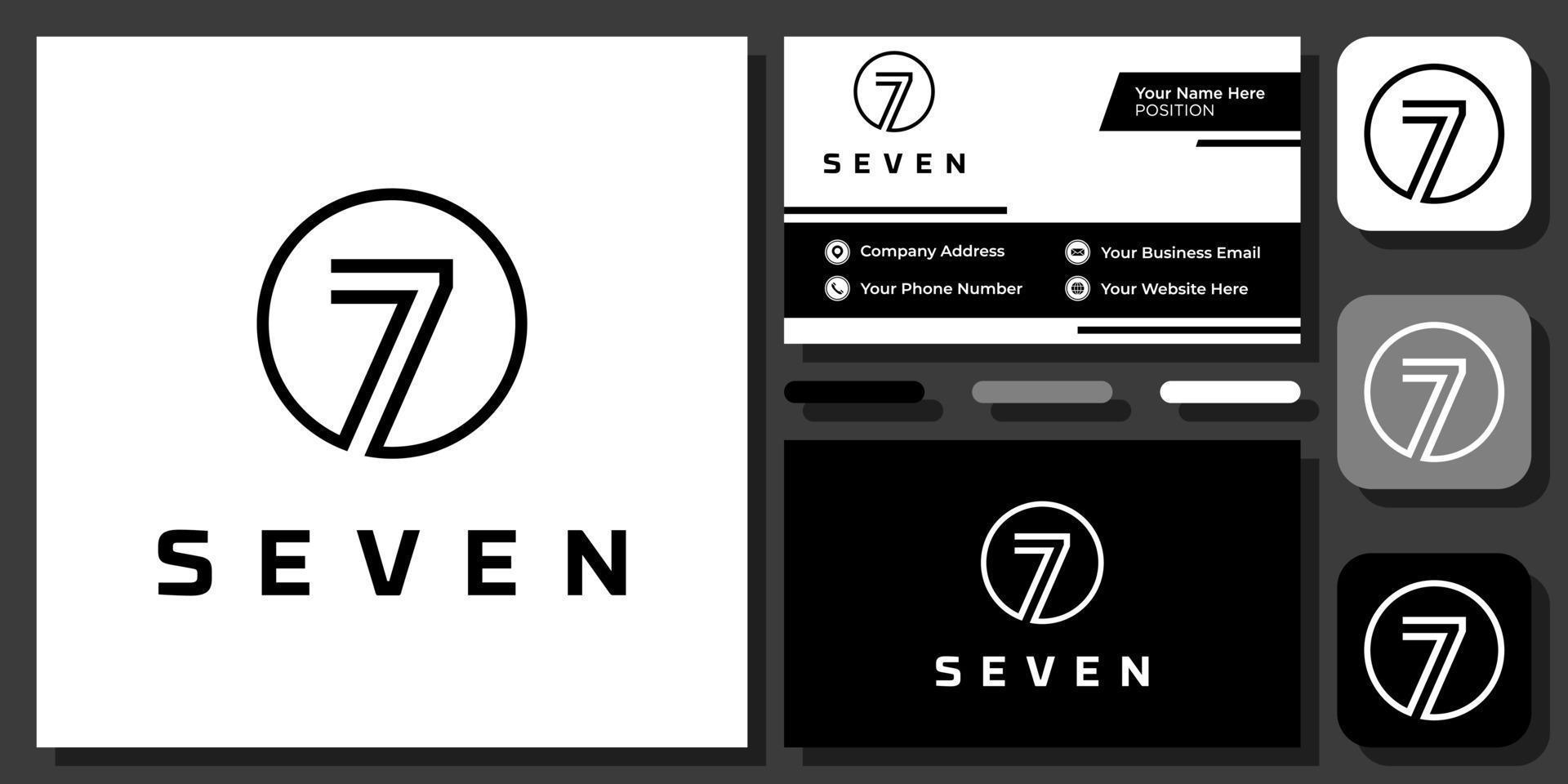 número inicial 7 siete círculo diseño de logotipo de vector de icono de arte de línea mínima simple con tarjeta de visita