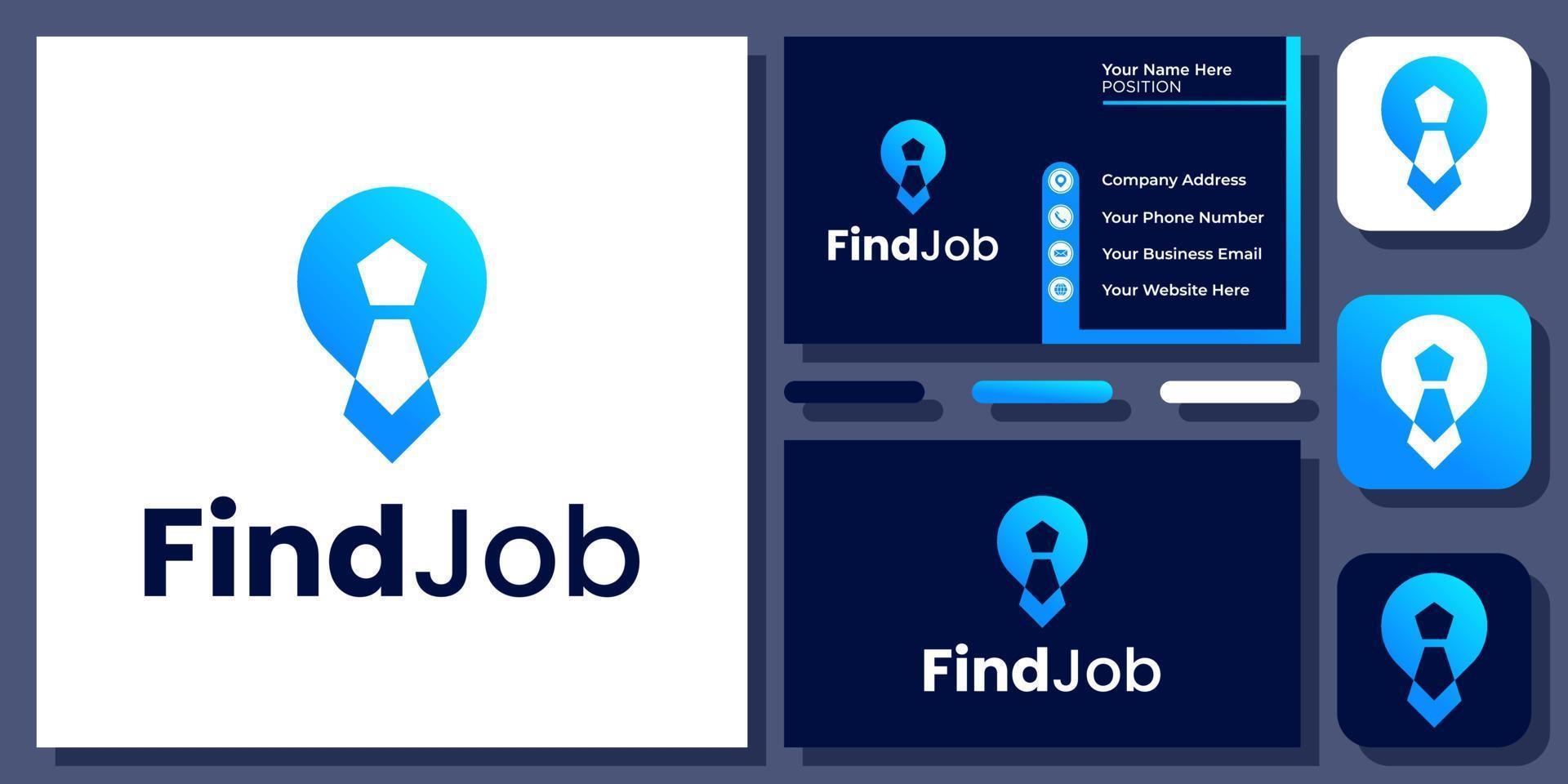 Find Job Tie Location Pin Map Recruitment People Worker Vector Logo Design with Business Card