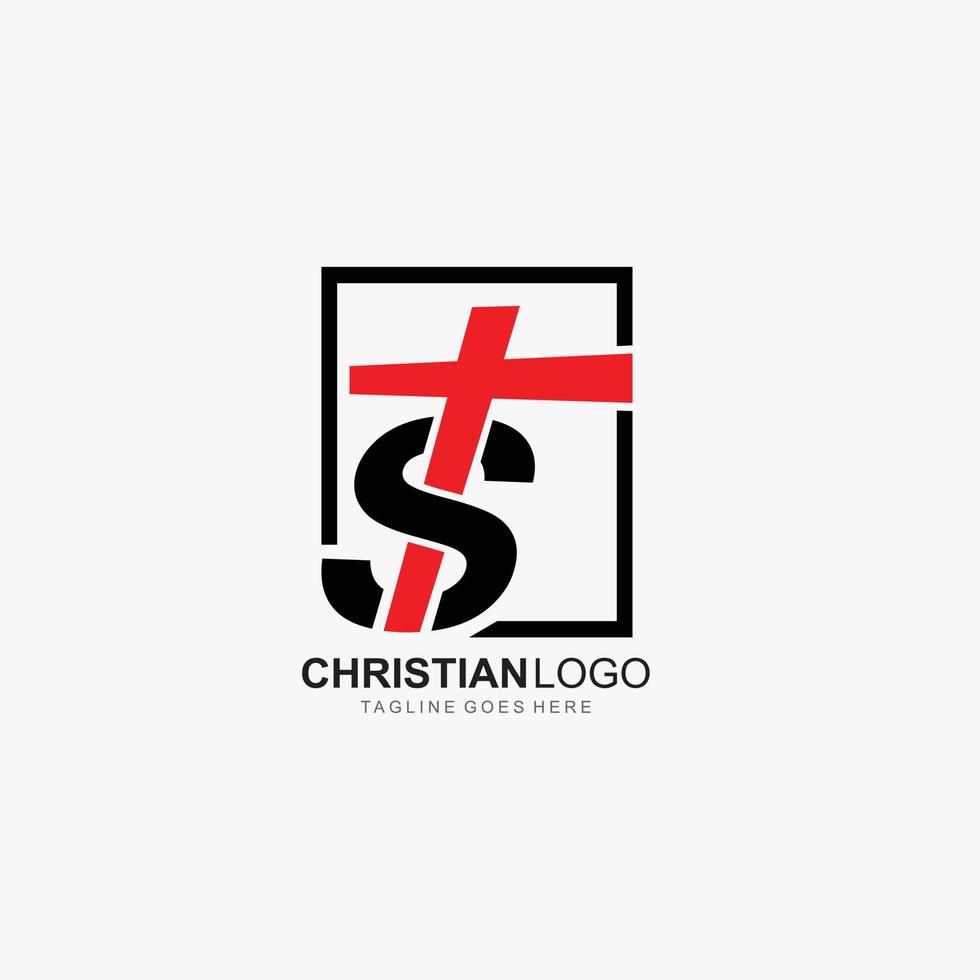 logotipo cristiano con un símbolo de cruz y la letra inicial s para el logotipo de la comunidad cristiana vector