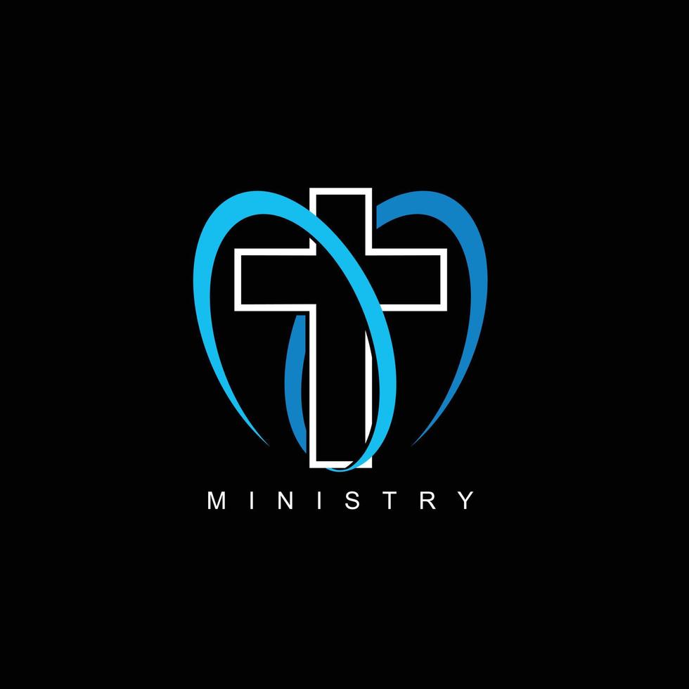 diseño de logotipo cruzado para iglesia cristiana con concepto de diseño de amor vector