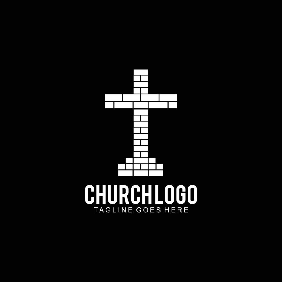 Cross logo for church design with brick concept vector