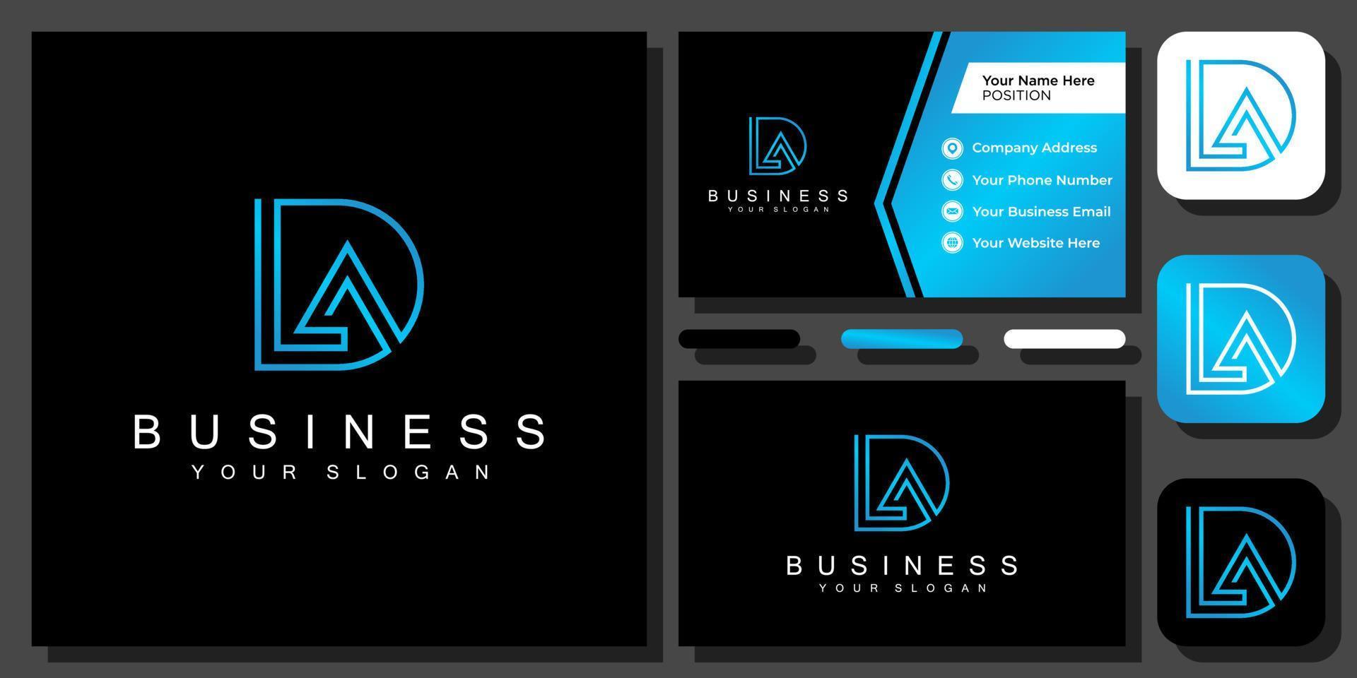 Initials Letter LAD L A D Luxury Monogram Outline Simple Vector Logo Design with Business Card