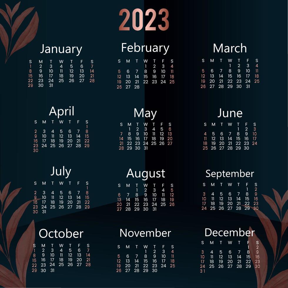 2023 Year Calendar Template. vector