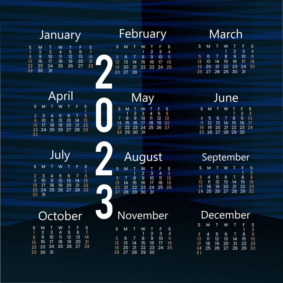 2023 Year Calendar Template. vector