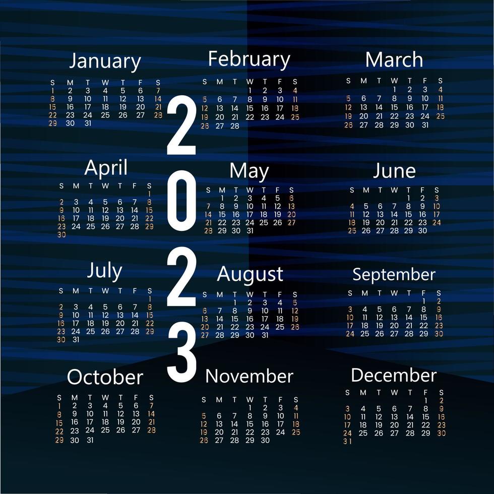 2023 Year Calendar Template. vector