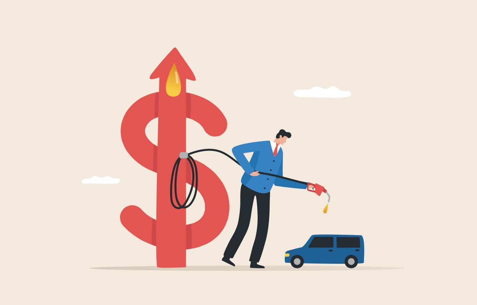 aumento del precio del combustible, la crisis de la economía del combustible y el concepto de precios caros del gas. un joven está repostando su coche privado. vector