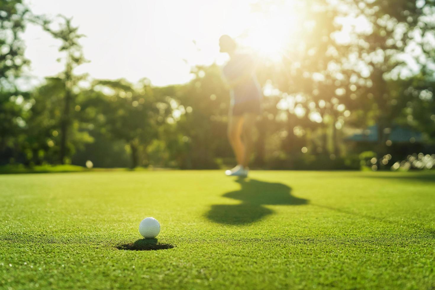 golf player putting golf ball into hole photo