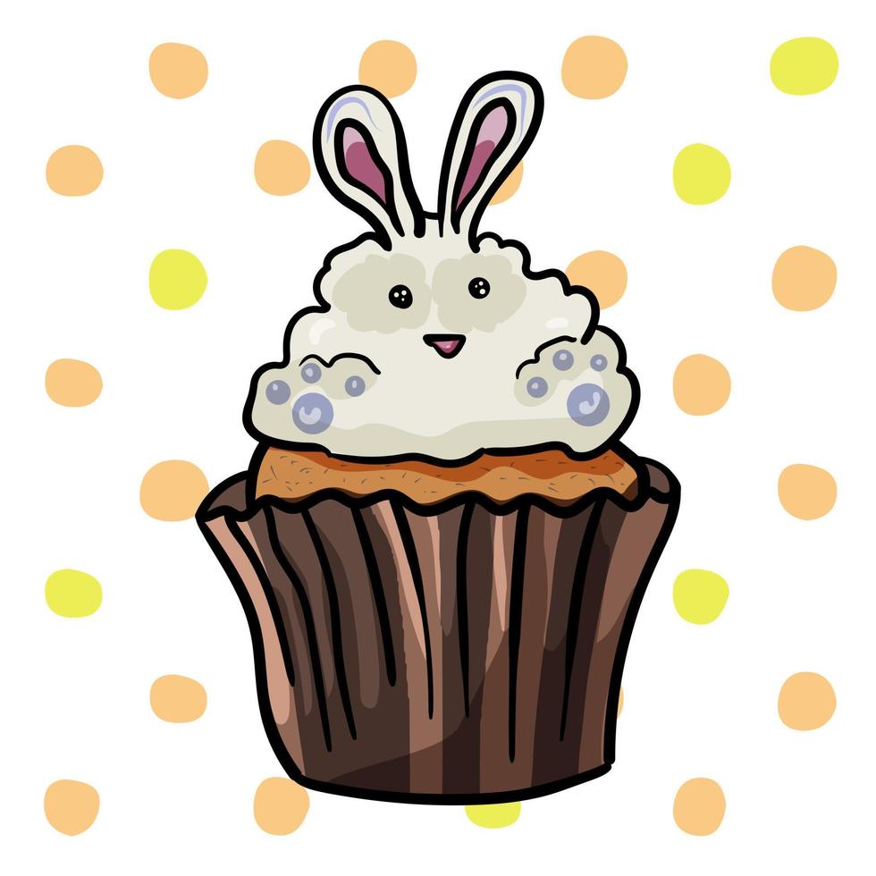 cupcake con un lindo conejo sobre un fondo de lunares vector