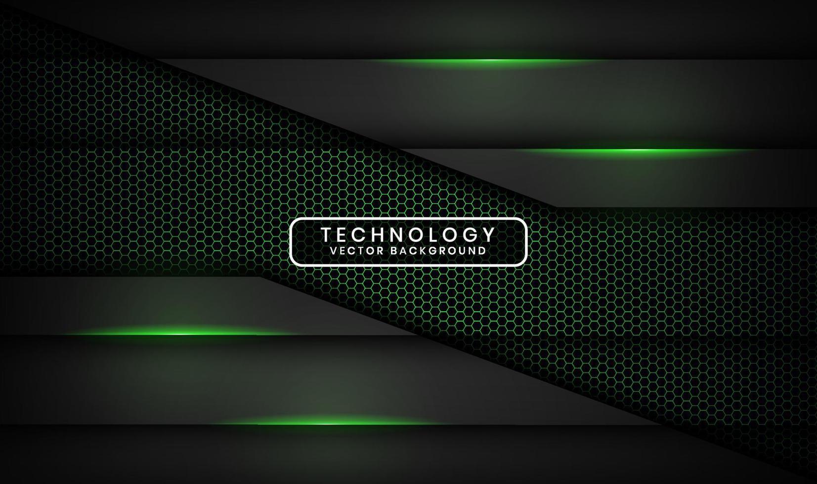 3D black technology abstract background overlap layer on dark space with green light effect decoration. Graphic design element future style concept for banner, flyer, brochure cover, or landing page vector