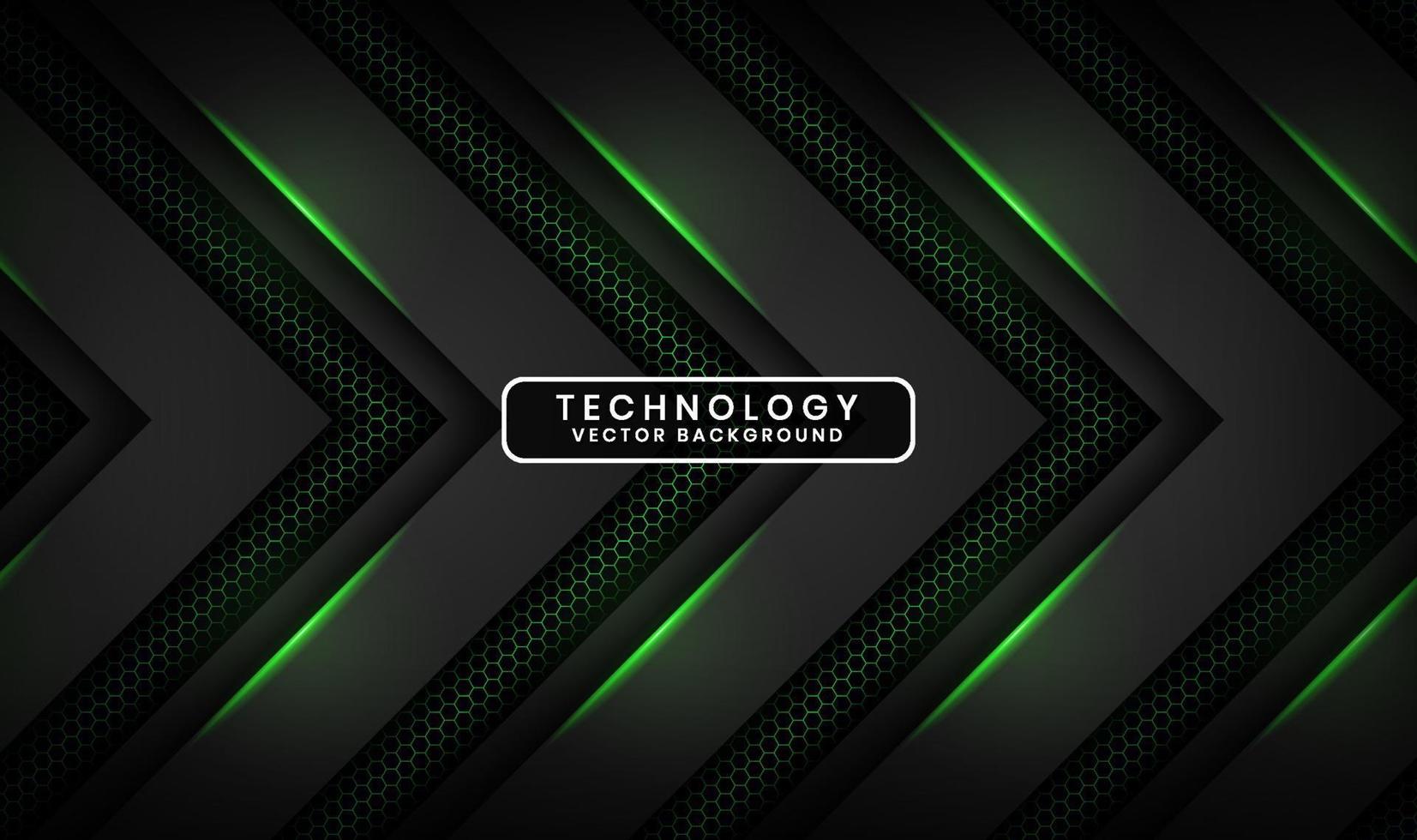 3D black technology abstract background overlap layer on dark space with green light effect decoration. Graphic design element future style concept for banner, flyer, brochure cover, or landing page vector