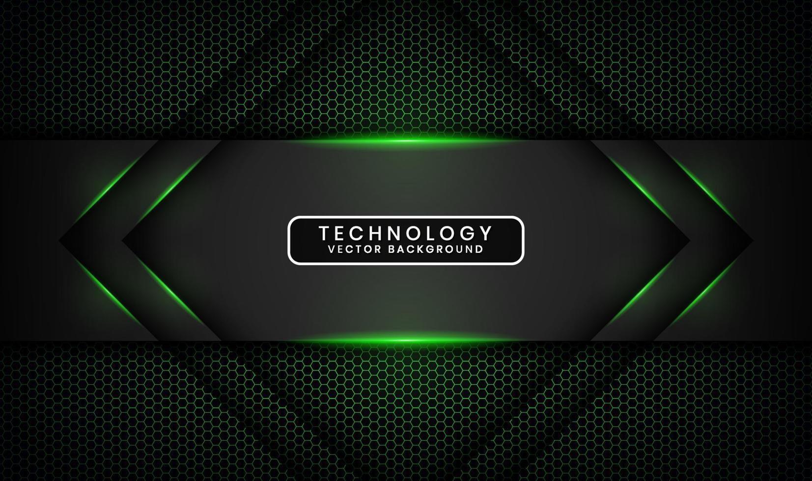 Capa de superposición de fondo abstracto de tecnología negra 3d en espacio oscuro con decoración de efecto de luz verde. elemento de diseño gráfico concepto de estilo futuro para banner, volante, portada de folleto o página de inicio vector