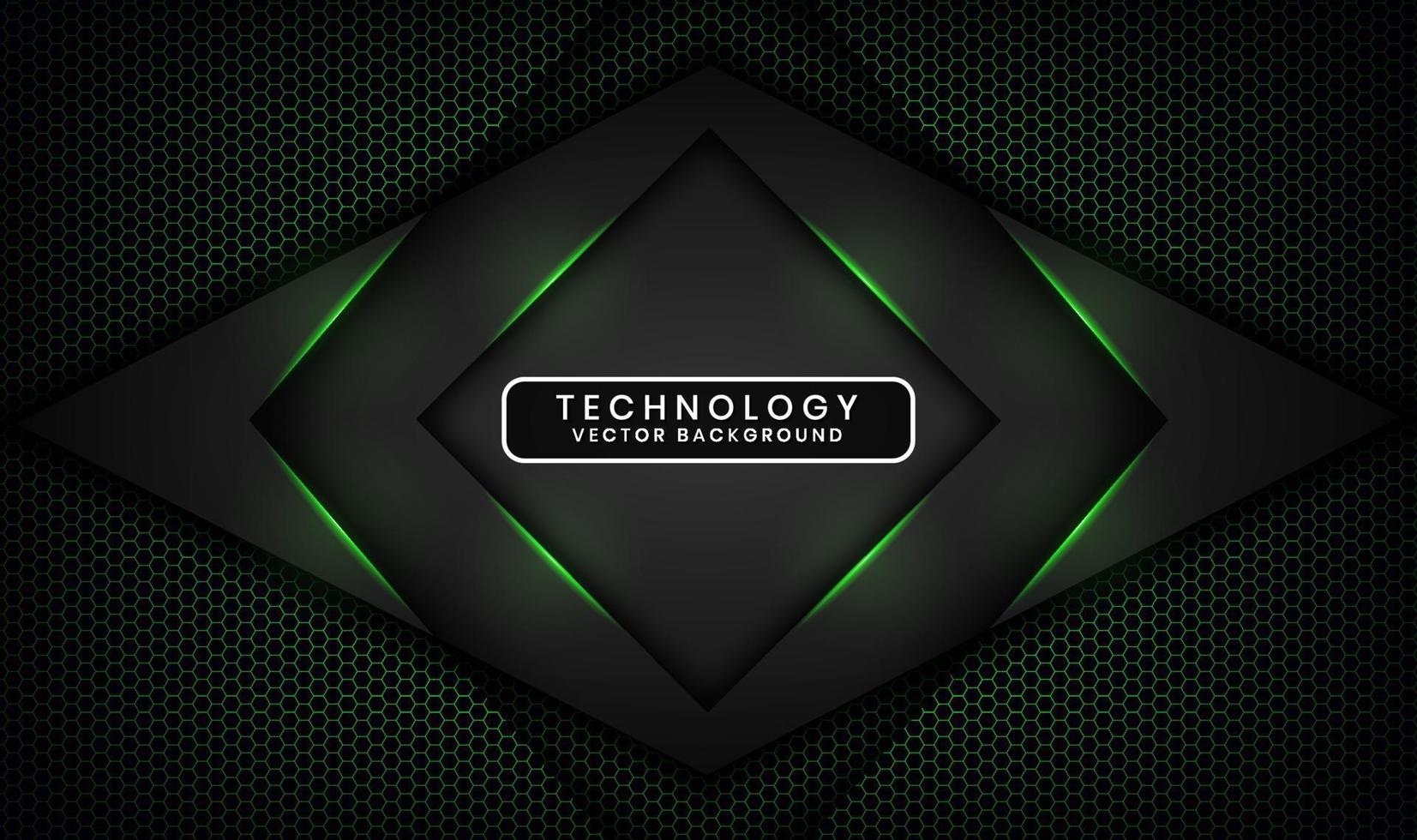 3D black technology abstract background overlap layer on dark space with green light effect decoration. Graphic design element future style concept for banner, flyer, brochure cover, or landing page vector