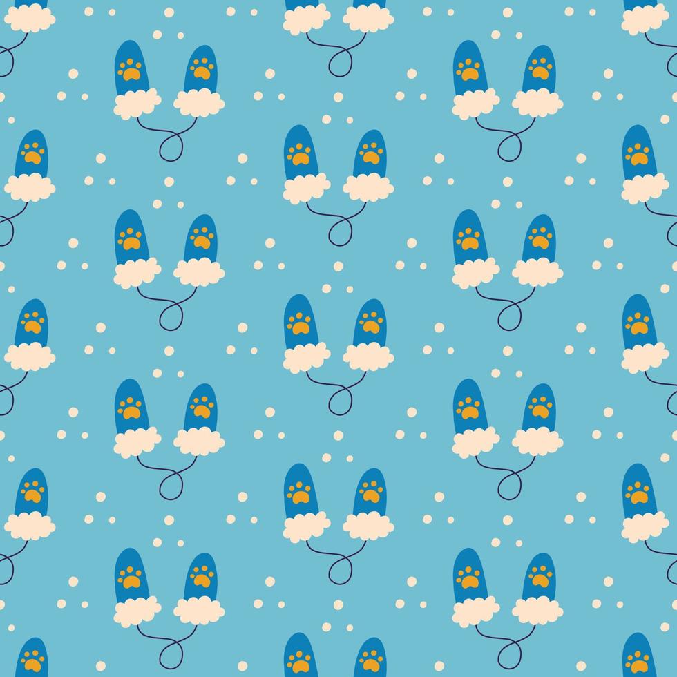 Seamless pattern warm doggy mittens vector