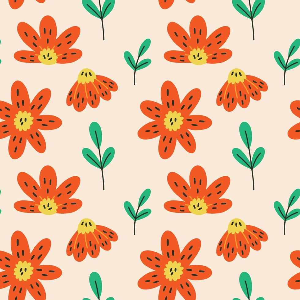 Seamless pattern orange flowers vector