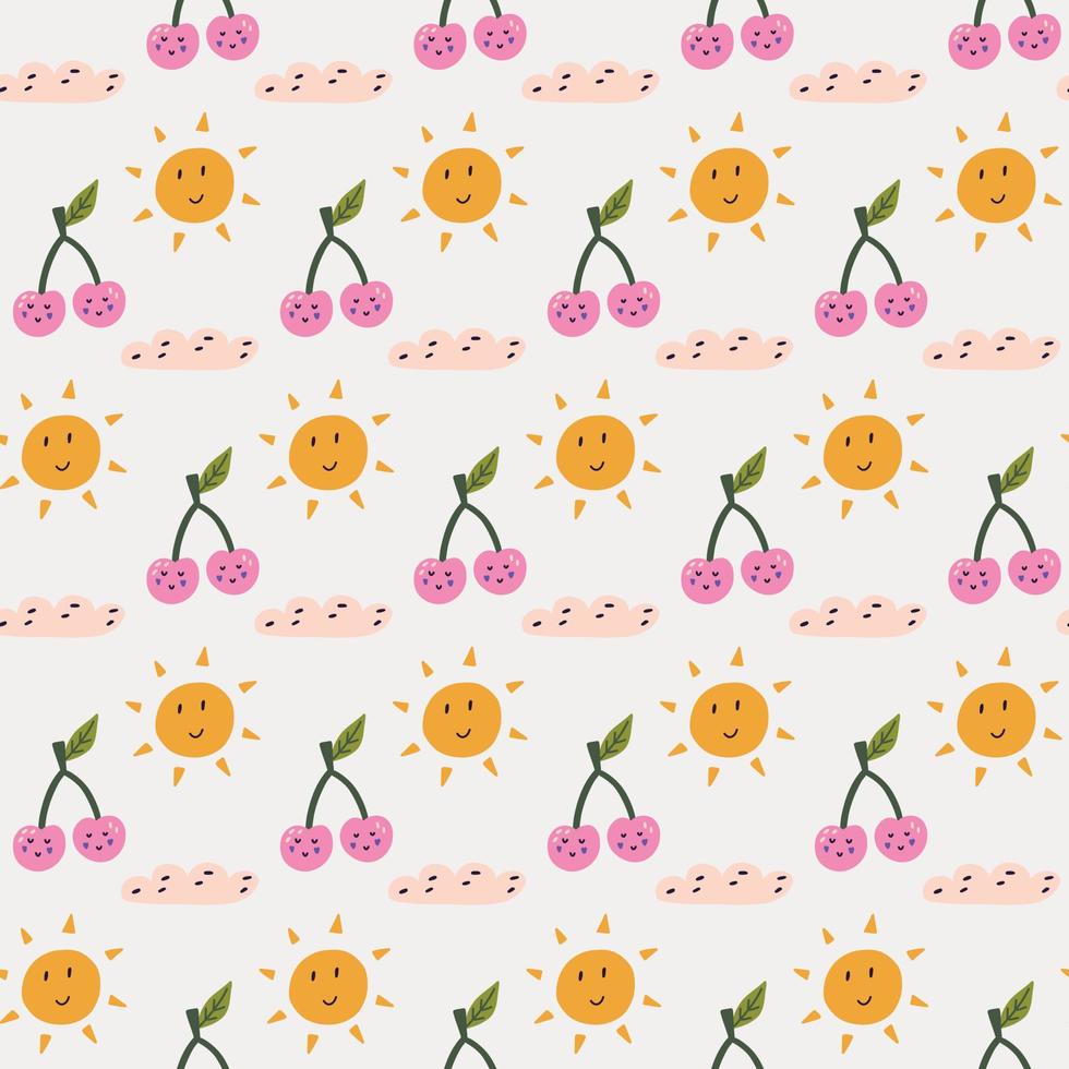 Summer seamless pattern characters cherry sun vector